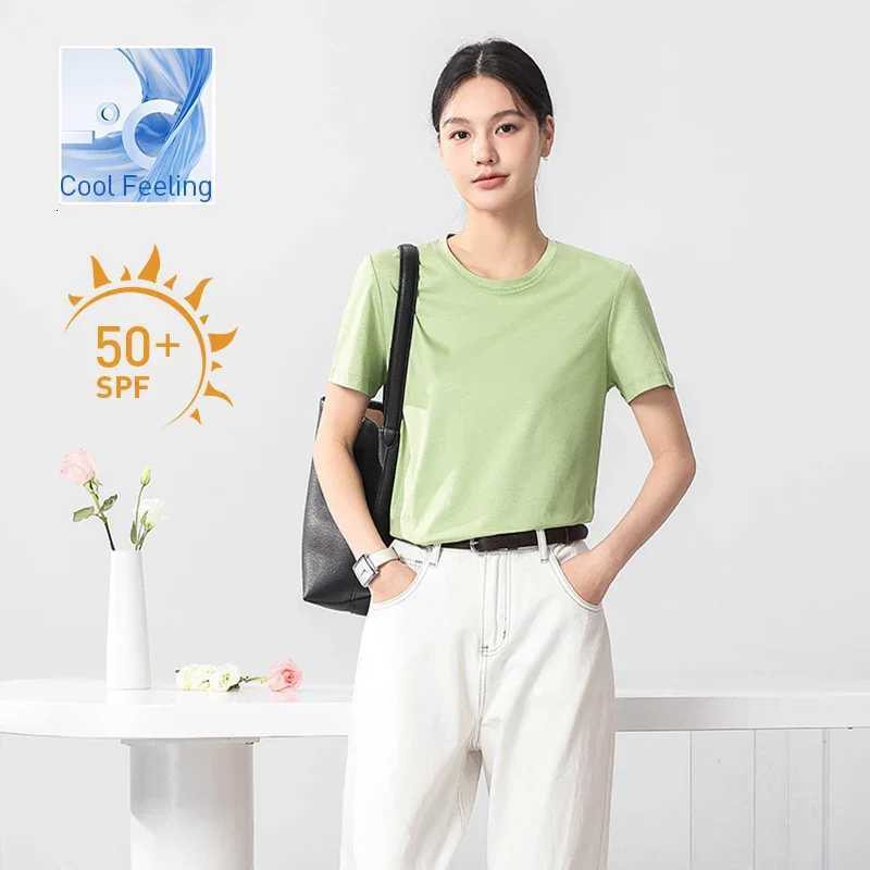 High-end New 10 Silk Mercerized Cotton Women T-shirt Luxury Tee Short Sleeve Silky Feeling Summer Wear 2025 Tops V / O-neckT260317