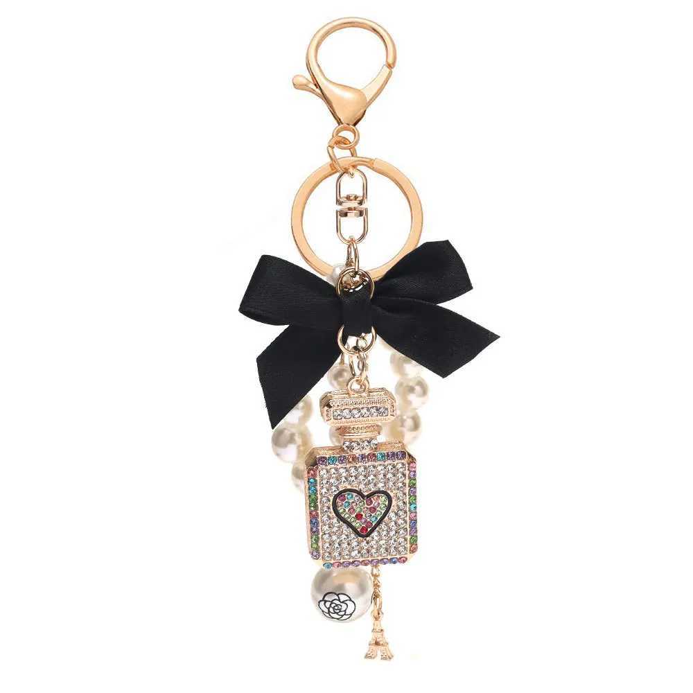 Perfume Bottle Bowknot Alloy Key Chain Pendant Bag Pearl Pendant Creative Gift Valentines Day Gift Jewelry H260318 - view 5