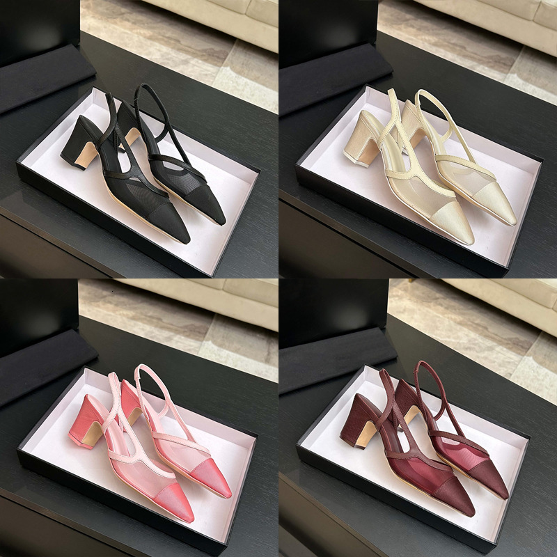 New Slingback Sandals Mesh Ballet Flats Sexy High Heels Lady Bow Slide Slipper Summer Party Dress Shoes 1058