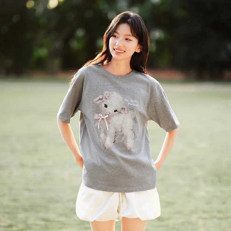 Semir Bowknot Longline T-Shirt Women Loose Fit Cotton 2025 Summer New Cute Graphic Top for Teen GirlsT260317