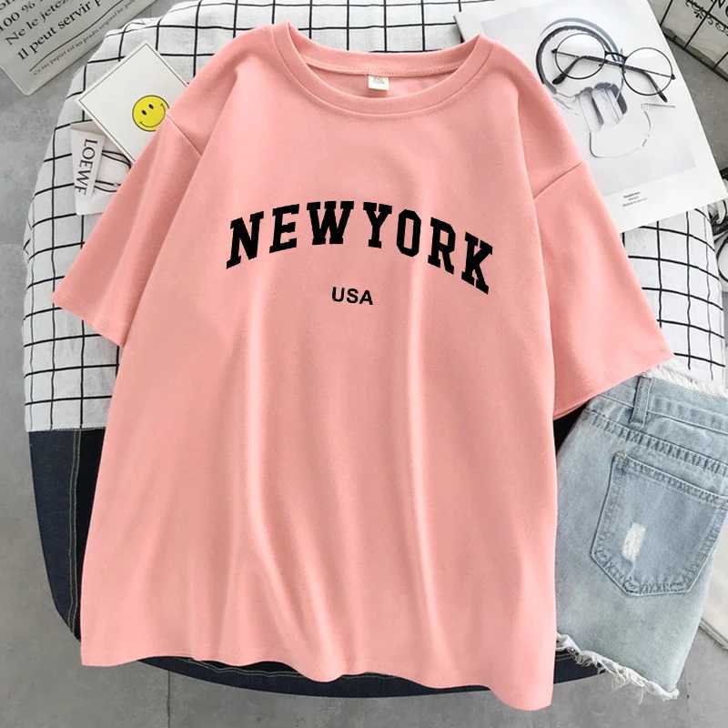 New York Usa City Letter Graphic Tshirt Women Cotton Sport Tops Summer Fashion Tee Shirt Street Casual Oversized Short SleeveT260317