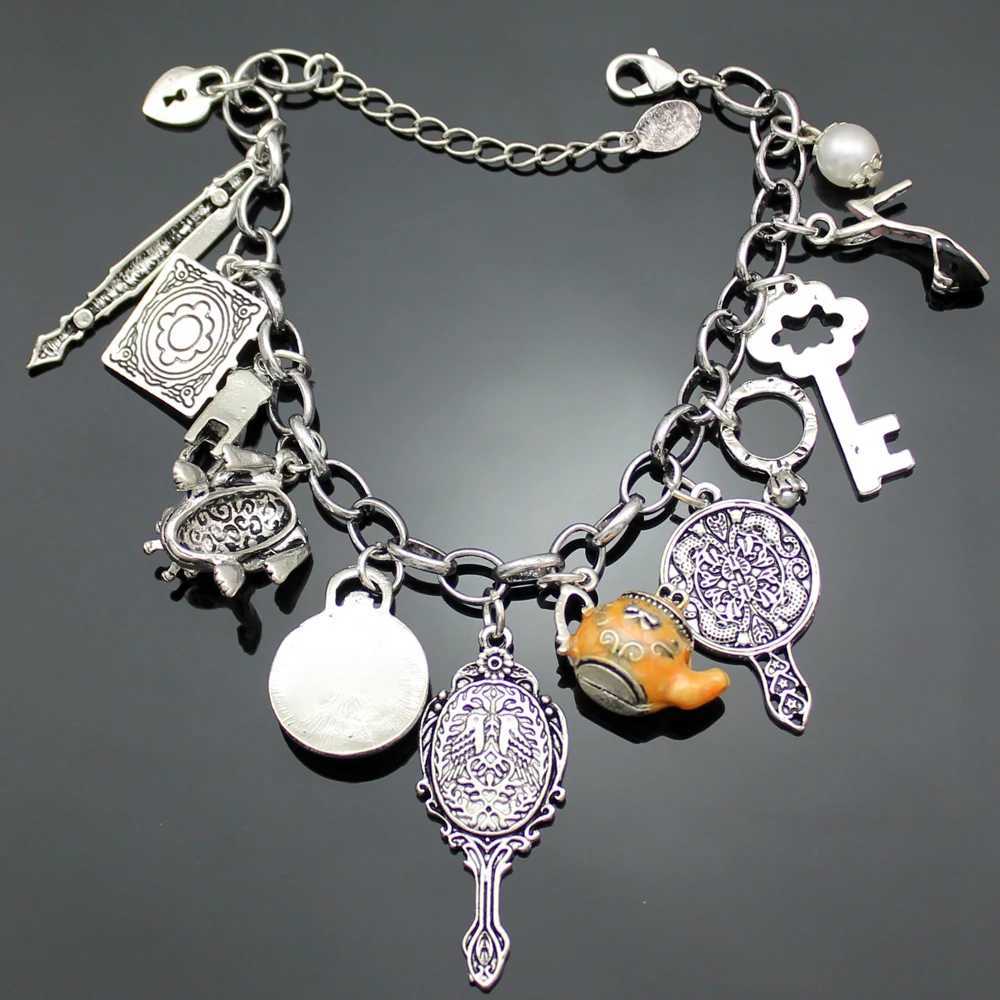 Vintage Wonderland Mirror Charms Beads Link Chain Crystal Bangle For Women Pulseira Masculina Jewelry AccESSories Gift H260318 - view 5
