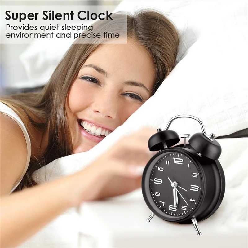4 Inch Twin Bell Loud Alarm Clock Metal Frame 3D Dial with Backlight Battery Operate Desk Table Alarm Clock For Home and Office D260318