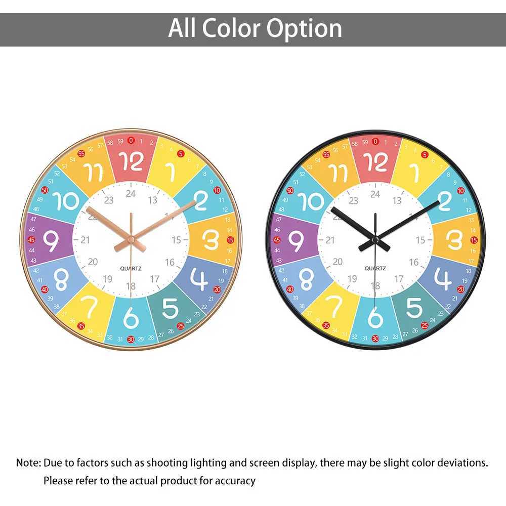 Early Education Silent Wall Clock Living Room Kids Bedroom Clock Non Ticking Analog Clock Time Teaching Wall Clock 8/10/12 Inch D260318