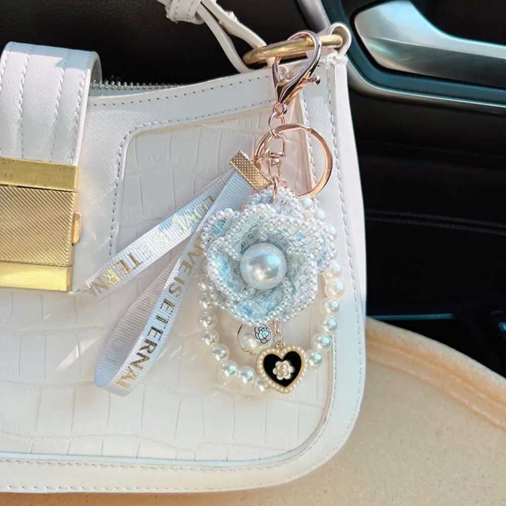 Kawaii Letter Camellia Flower Keychain Key Decor Ornaments Pearl Flower Keyring Korean Accessories Car Key Ring Kids H260318 - view 4