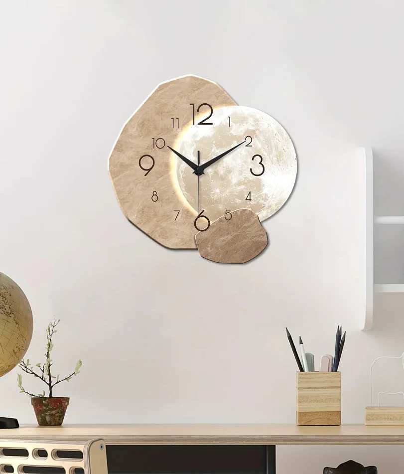 Modern Simple Silent Wall Clock Moon Design - Quartz Movement Wooden Material for Bedroom Living Room or Office Decoration D260318