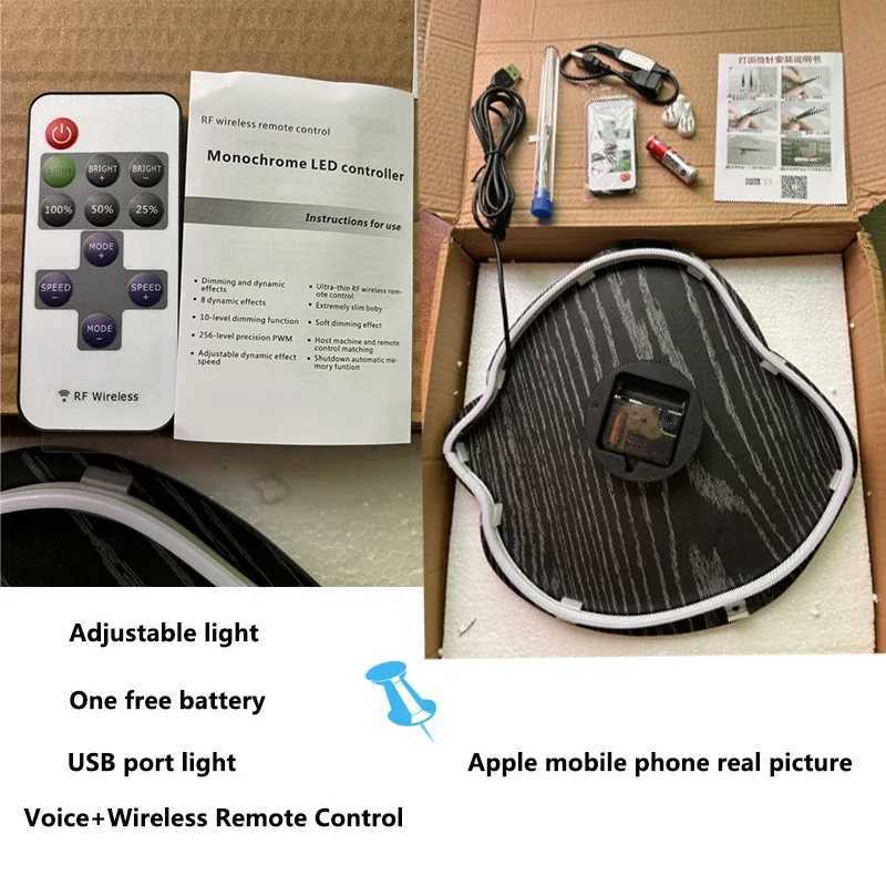 LED Light Wall Clock Luminous Clock Living Room Decorative Irregularly Wall Clock Stylish Silent Hole-Free Wall Quartz Clock D260318