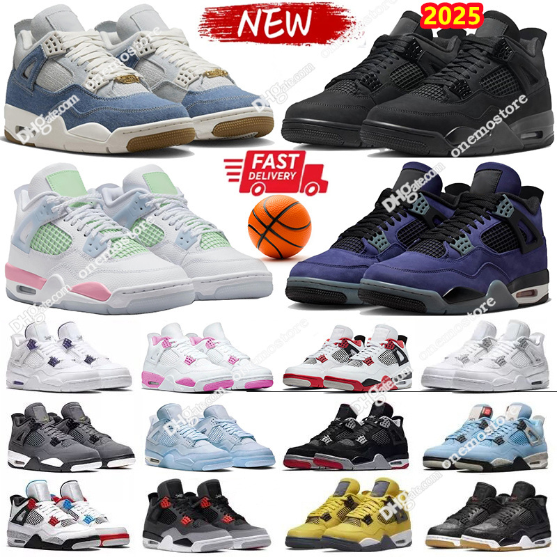 with box J4 Basketball Shoes 4s 2025 Black Cat Mens Sneakers Designer Lakers Mamba Sail Red Cement Thunder White Oreo Cool Grey University Blue Sports Outdoor shoe