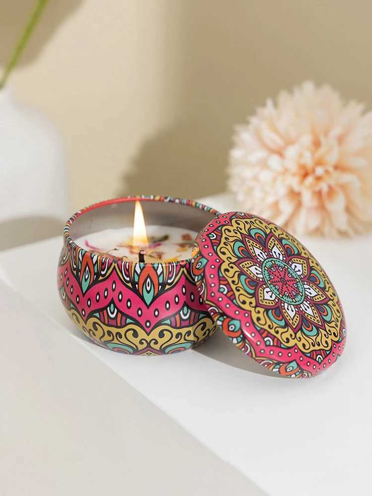 1pc Handmade DIY Jarred Scented Candle Home Bedroom Air Freshener Ornament Ethnic Series Plant Fragrance D260318