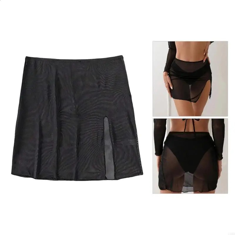 Women Sheer Mesh Beach Skirt Side Slit Beach Coverup Wrap Short Beach Coverup Skirt Bathing Suit Coverup Wrap Skirt 24BD 260317