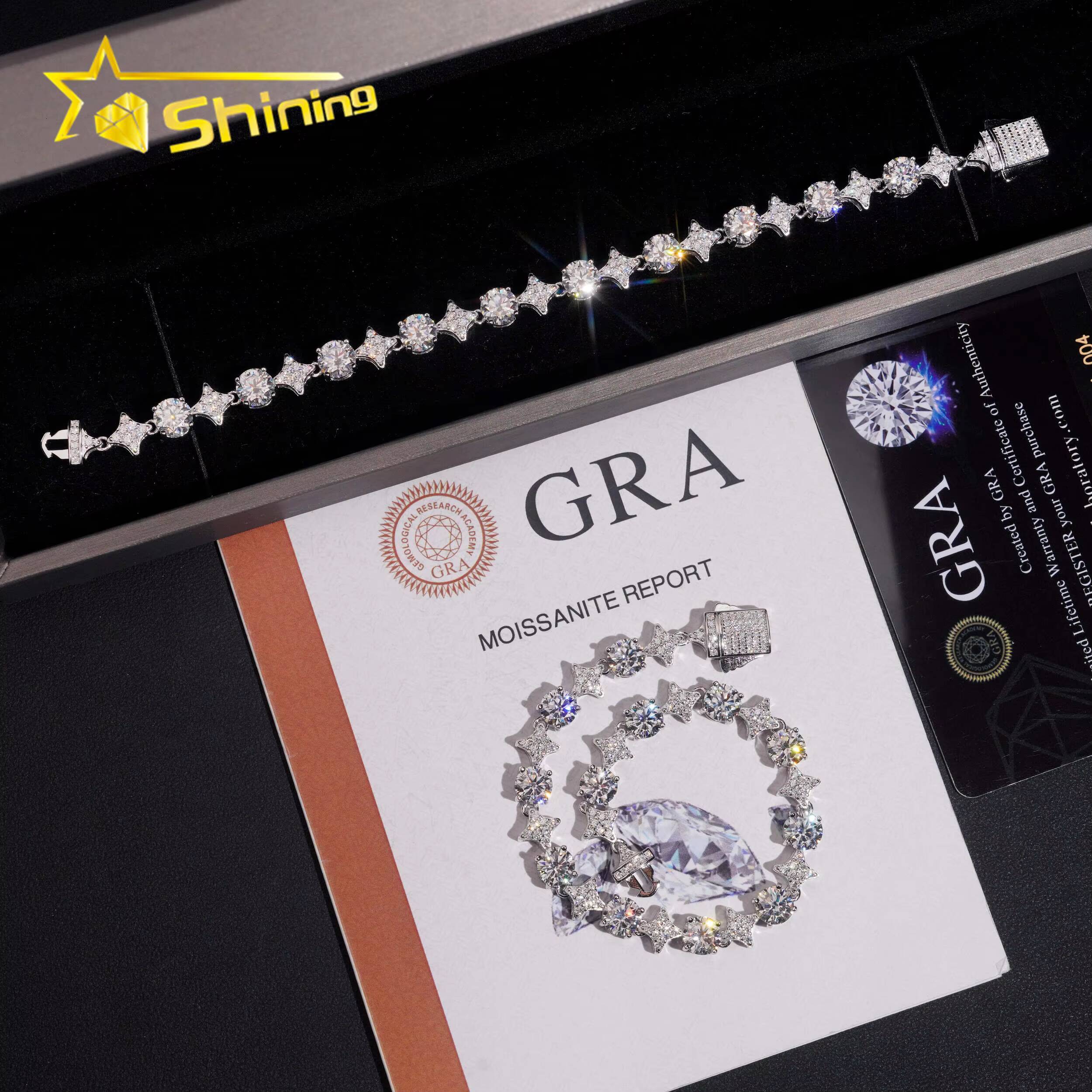 New Design Bracelet 925 Sterling Silver Gold Plated VVS Moissanite Pass Diamond Test Sparkling Bracelet