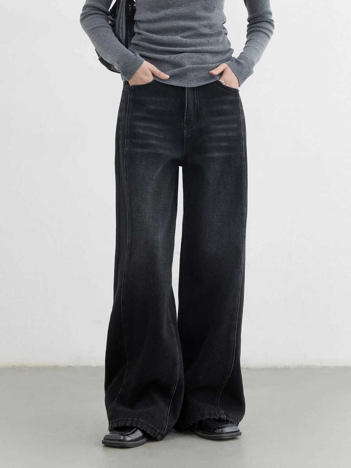 CHIC VEN Women Jeans Retro Casual Washed Thick Loose Straight Leg Denim Pants Sanding Female Trousers Plush Autumn Winter 2025T260317