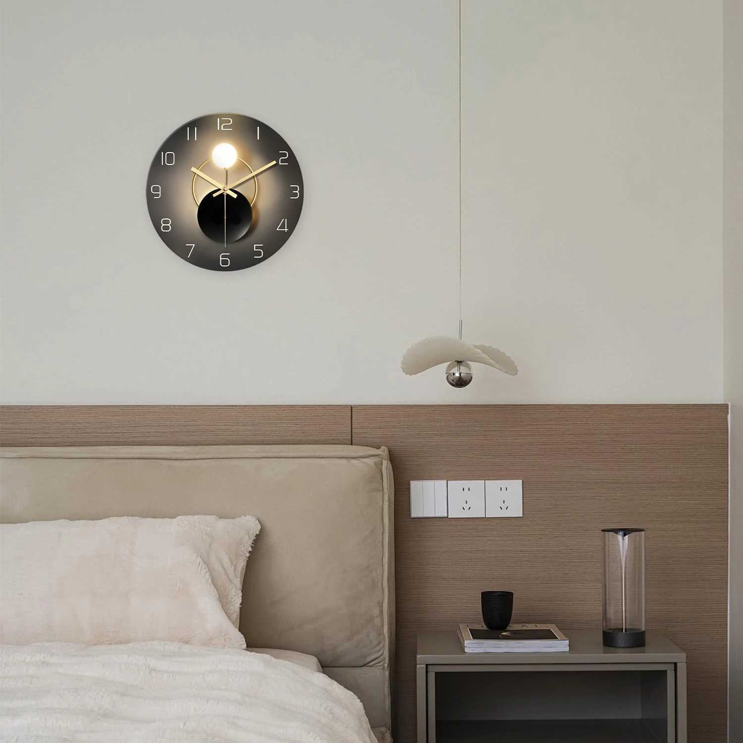 Wall Clock for Living Room Decor Kitchen Wall Clocks Battery Operated Round Glass Decorative Wall Clock Non Ticking D260318