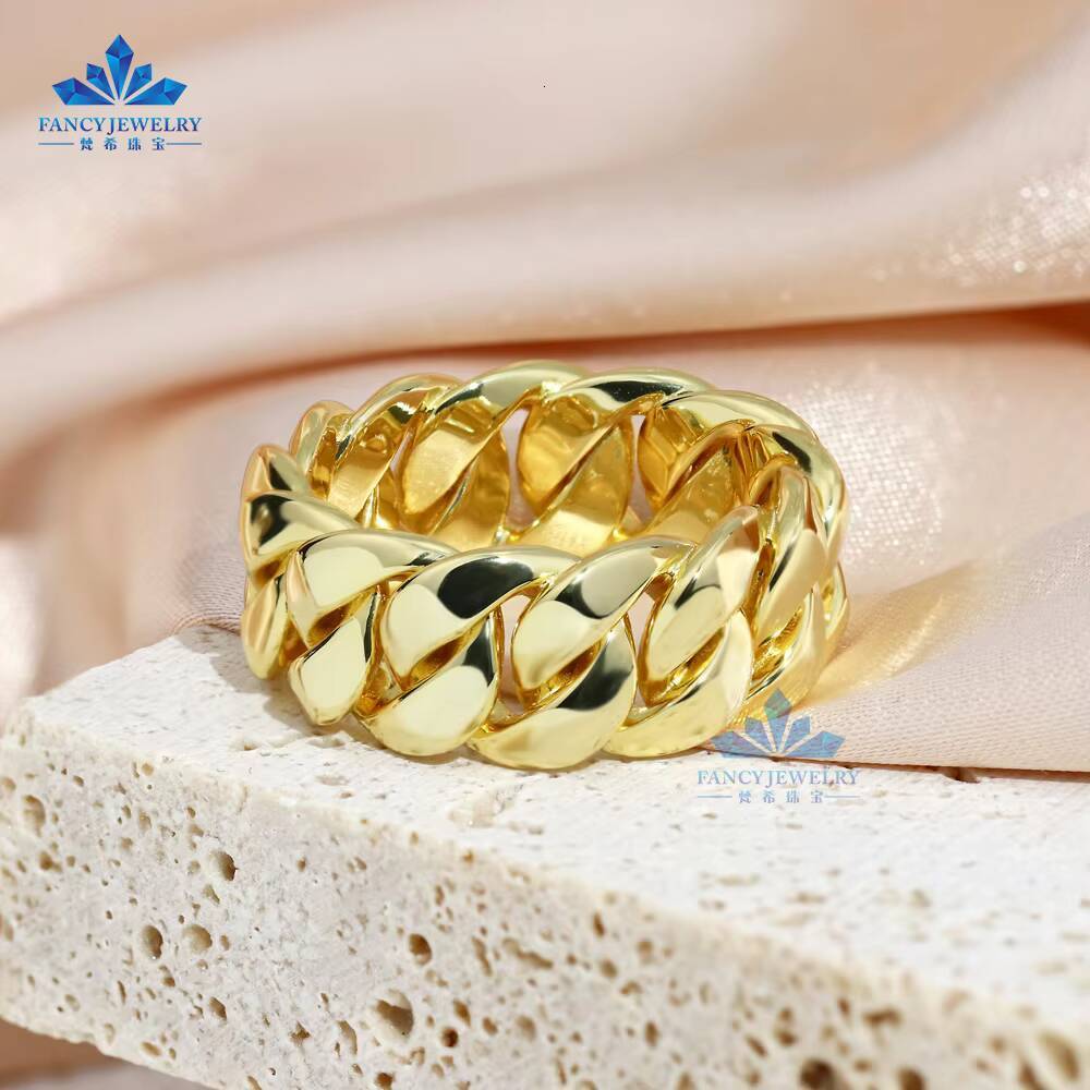 New Design Hiphop Style Cuban Ring 925 Silver Gold Plated Without Diamond Miami Style Ring for Men Gift Party Luxury Jewelry