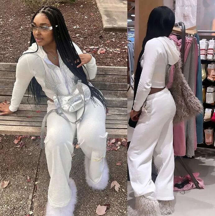 Designers Brand Style Print Zipper Short Cardigan Women Two-Piece Women Tracksuits High Waist Straight Long Pants White Dc2