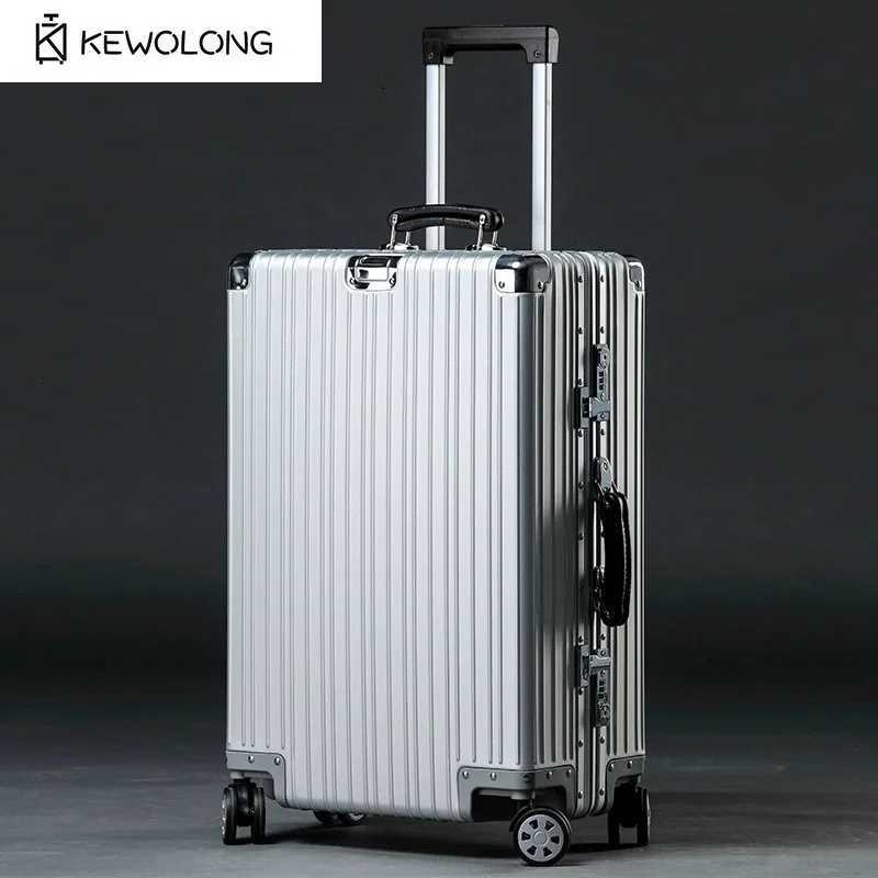 Top Quality Aluminum-Magnesium Alloy Vintage Suitcase 20/24/26/29 Inch Lightweight Travel Trolley Luggage With Leather Handle H260316