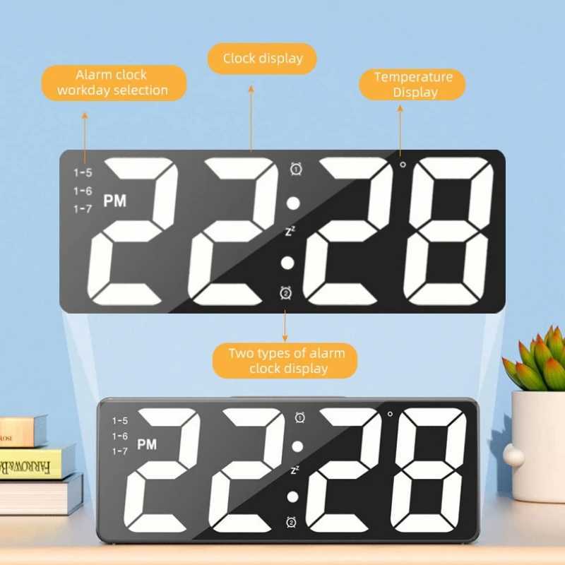 Voice Control Digital Alarm Clock Temperature Date 2 Alarm Snooze Night Mode Table Clock 12/24H USB Plug-in Always On LED Clock D260318