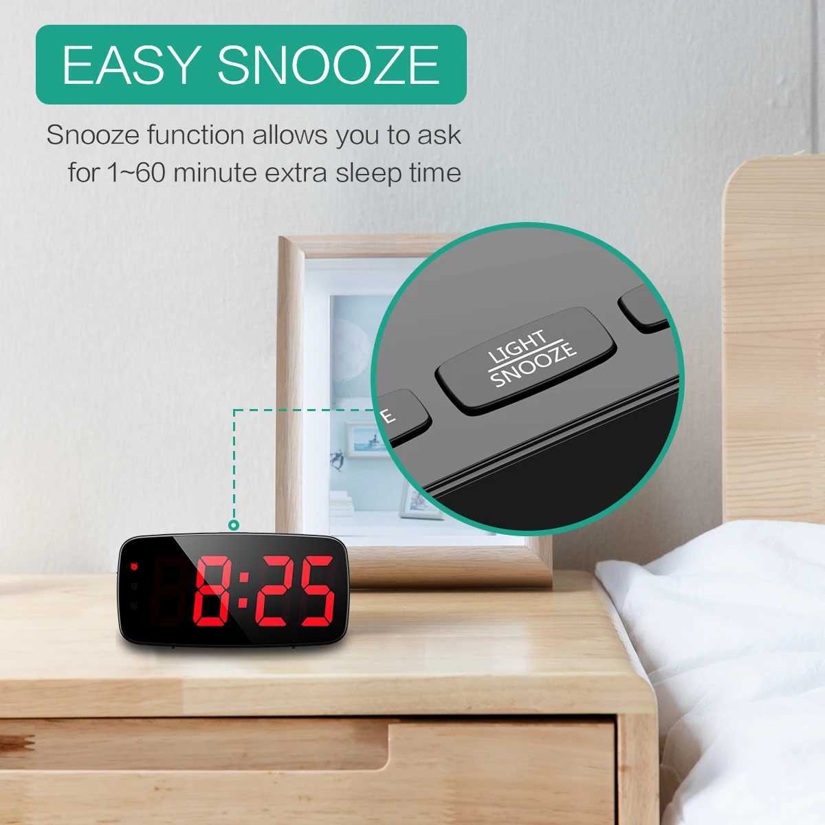 ORIA Alarm Clock Digital LED Clock Voice Control Snooze Time Temperature Display Night Mode Reloj Despertador Desktop Clocks D260318