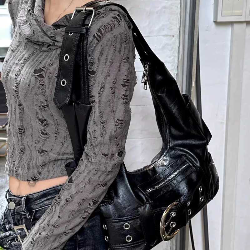 Belt Buckle Women Luxury Designer Handbag and Purses PU Rivet Multiple Pockets Y2K Large Capacity Shoulder Bags Big TotesZ260317
