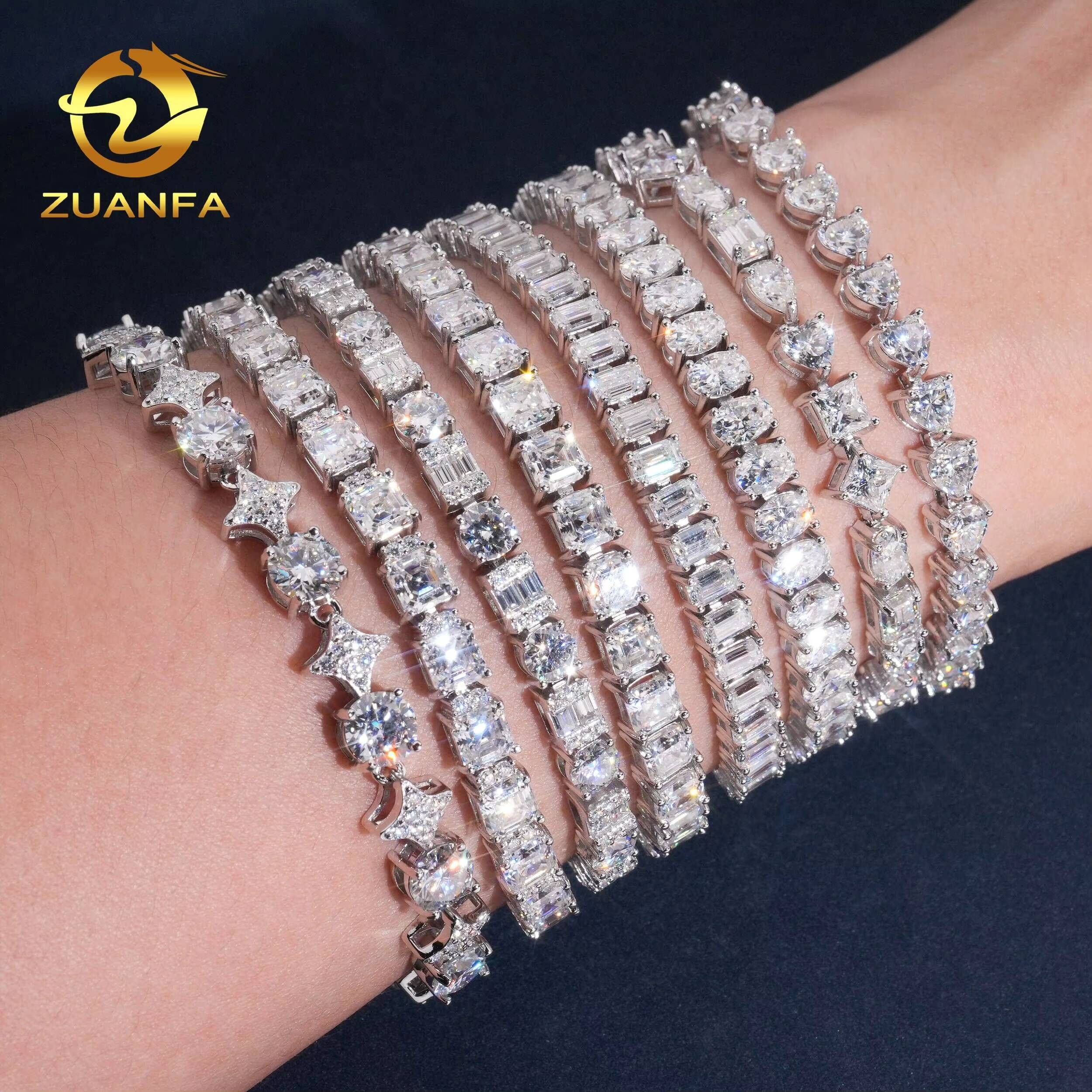 Flashy Necklace for Girl 5mm Moissanite Tennis Chain Necklace Star 925 Sterling Silver Moissanite Hip Hop Jewelry