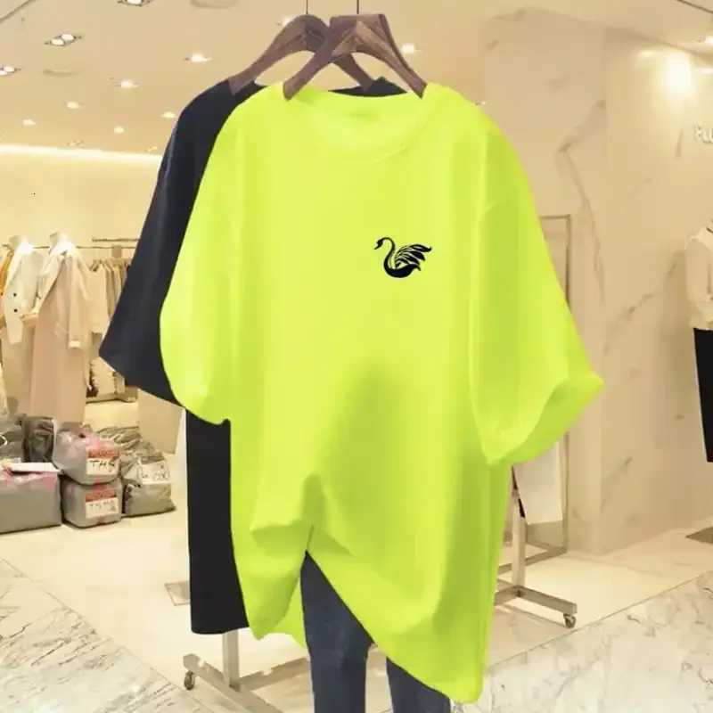 Womens Clothing Pure Cotton T-shirt Spring/Summer Short Sleeve Swan Casual Tees Lady Versatile O-neck Basic Korean Version TopsT260317