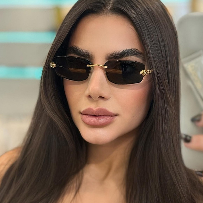 Luxury Brand Designer Sunglasses Frameless Cut-Edge Small-Frame Sunglasses, Metal Polygonal Cheetah Sunglasses, European And American Fashion Ins Sung