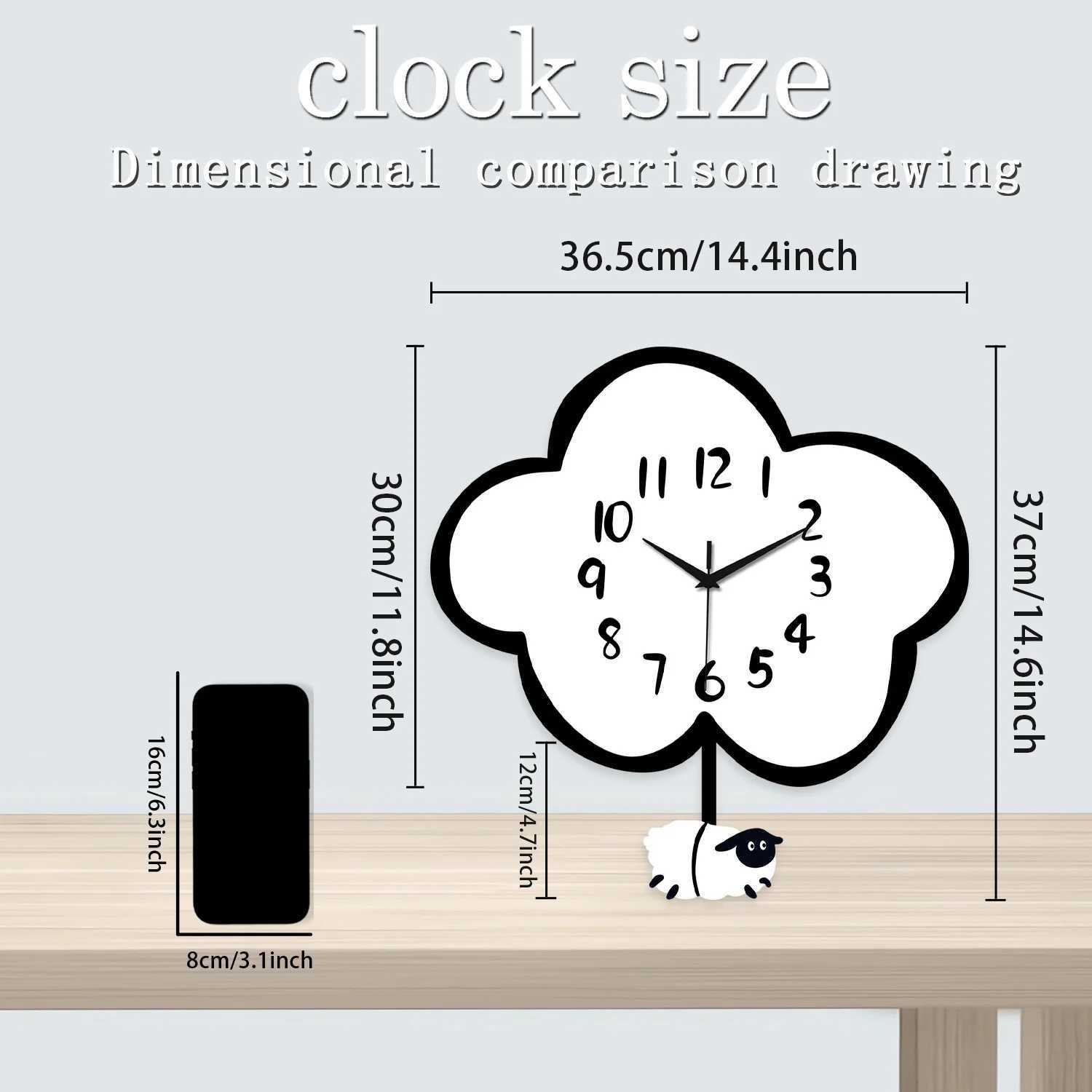 Wooden Cloud Sheep Large Swing Wall Clock Battery Powered Silent Swing Clock Living Room Bedroom Home Kitchen Aesthetic Room Decoration Wall Clock Uni