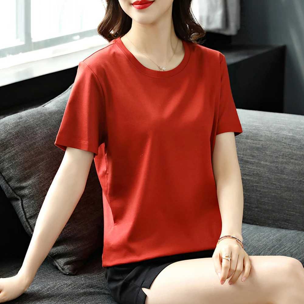 European Station Ice Silk Short Sleeve T-shirt Womens Loose Summer New Fashion Light Luxury High Quality V-neck Loose Large TopT260317