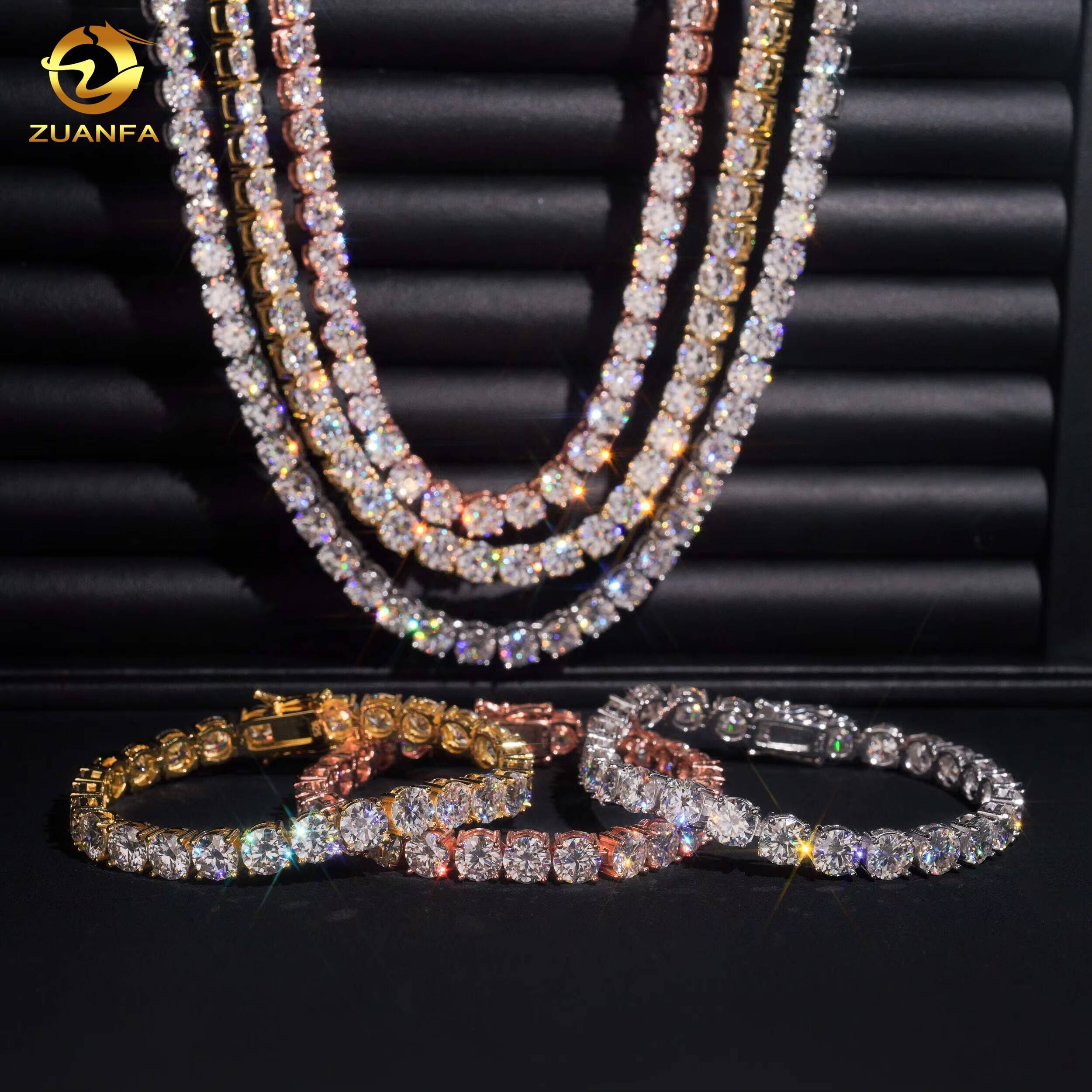 Iced Out Hip Hop Tennis Chain Jewelry Wholesale 2MM 3MM 4MM 5MM 65MM D-Vvs Moissanite Diamond Moissanite Necklace