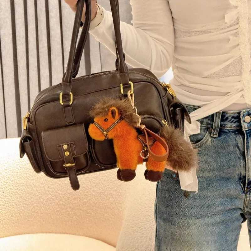 Cute Plush Horse Keychain Fluffy Stuffed Pony Bag Charm With Leather Strap Kawaii Western Style Accessory For Women Kids Gift H260318 - view 3