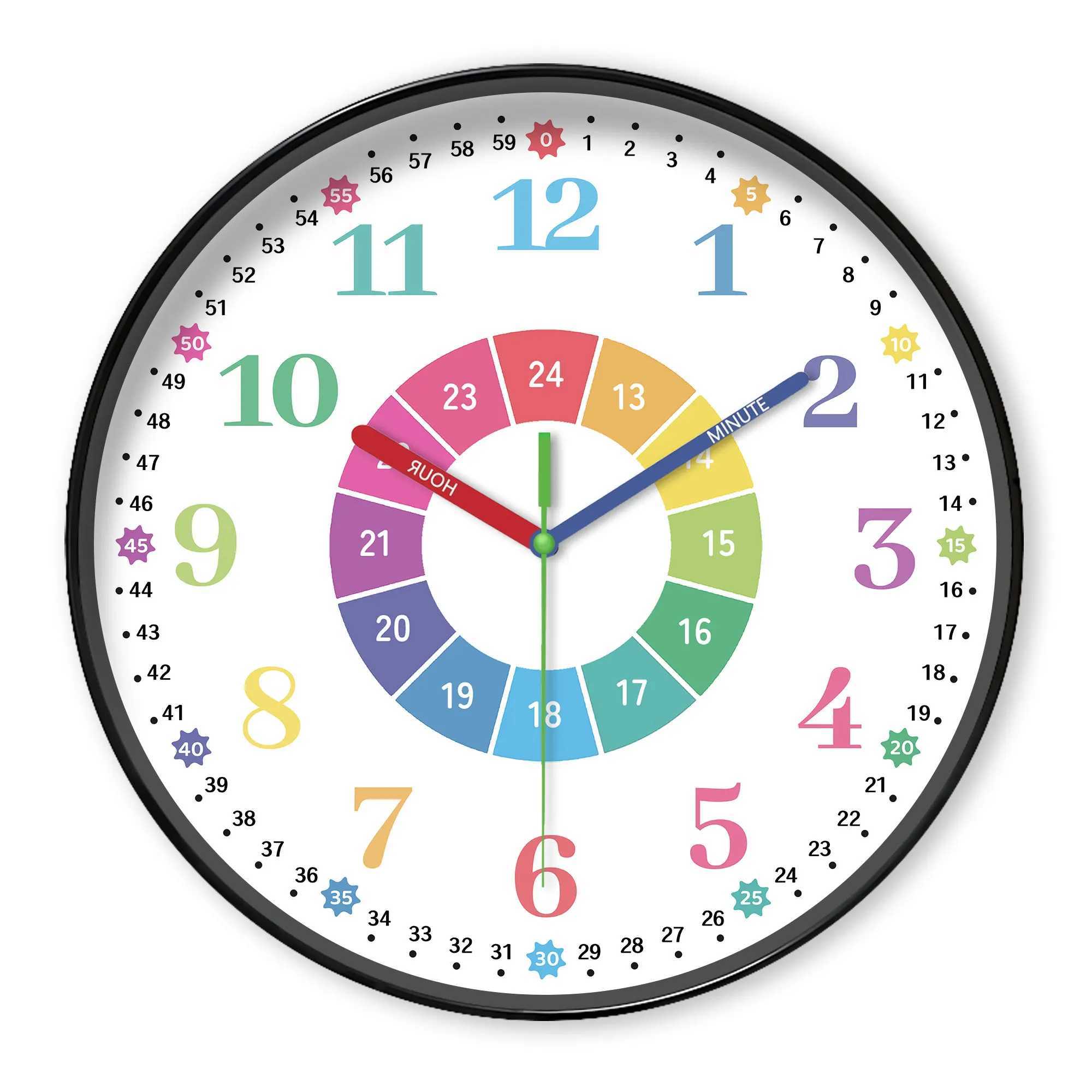 1pc 8-inch instructional Wall clock - Silent non-ticking analog clock color digital and color hands designed learning clock pe D260318