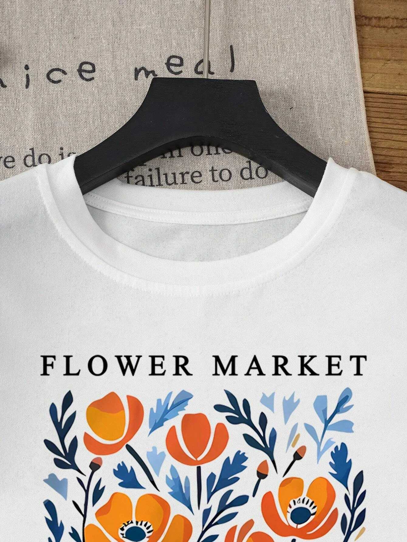 Yellow Flowers Market California Print T-Shirt Woman Soft Cotton Tee Top O-Neck Casual T Shirt Crewneck Sports Short SleeveT260317