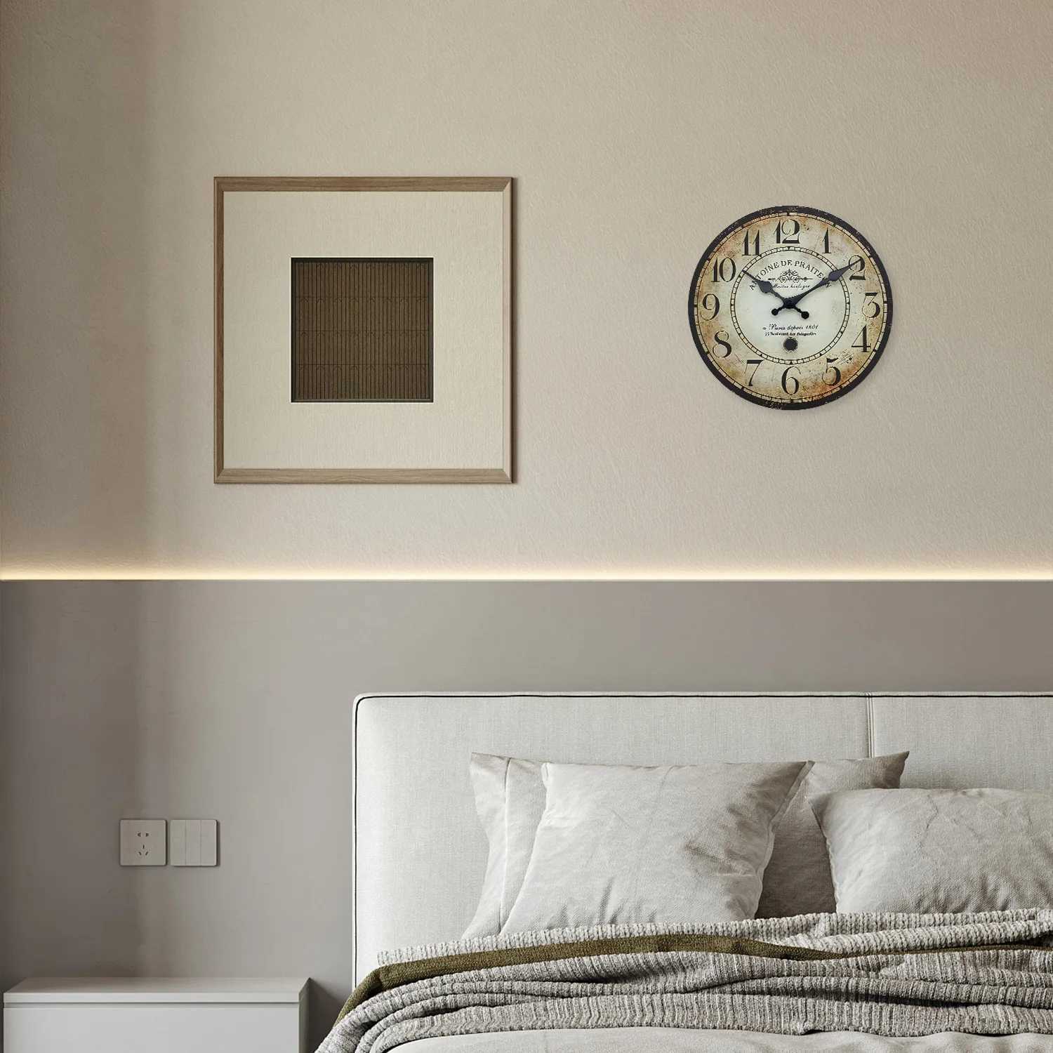 Praiteon a Paris Dehuis1801 Pattern Wooden Wall Clock Living Room Bedroom Kitchen Home Decoration Wall Clock Silent Quartz Clock Holiday Gift 10 Inc D