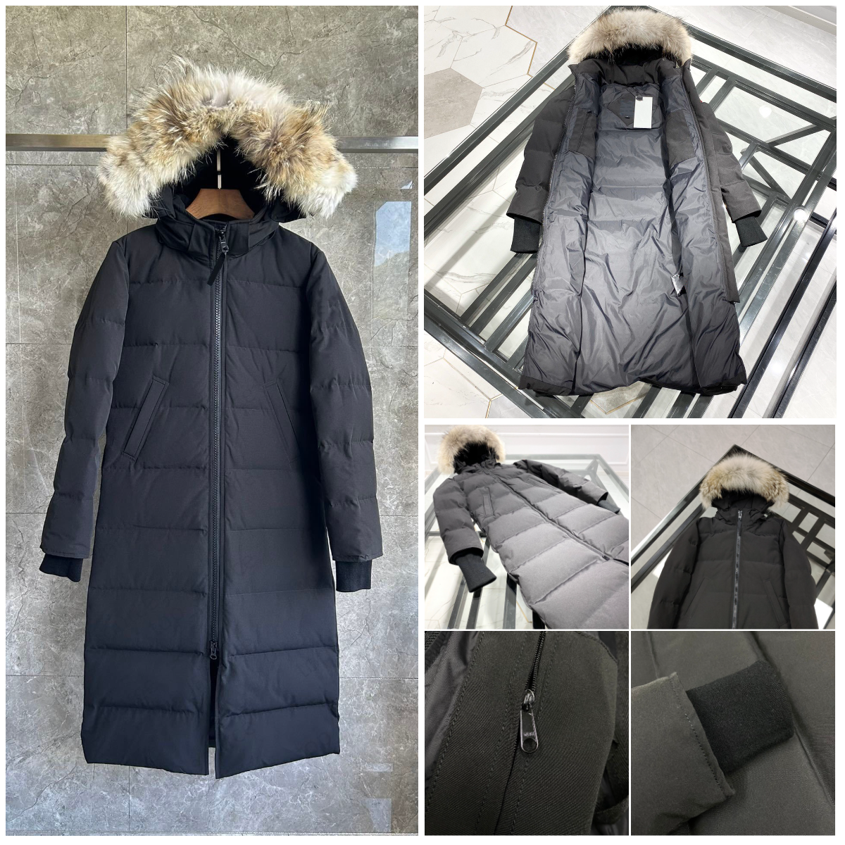 designer winter puffer jacket womens coat mystique coyote fur winter thickened womens extra long hooded coat Long parka down Jacket 3035L waterproof