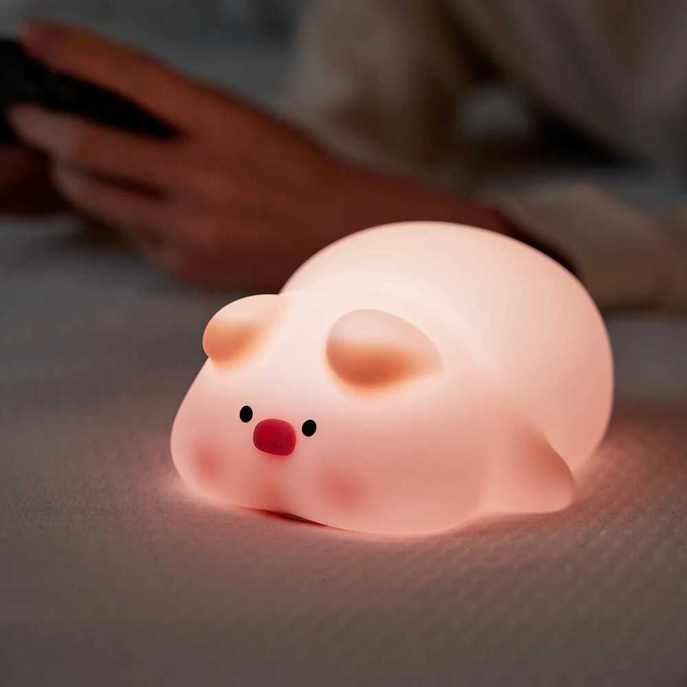 Pink Little Pig LED Night Light Touch Sensor Cartoon Kids Nightlights Silicone Child Holiday Christmas Gift Bedside Lamp Decor H260318