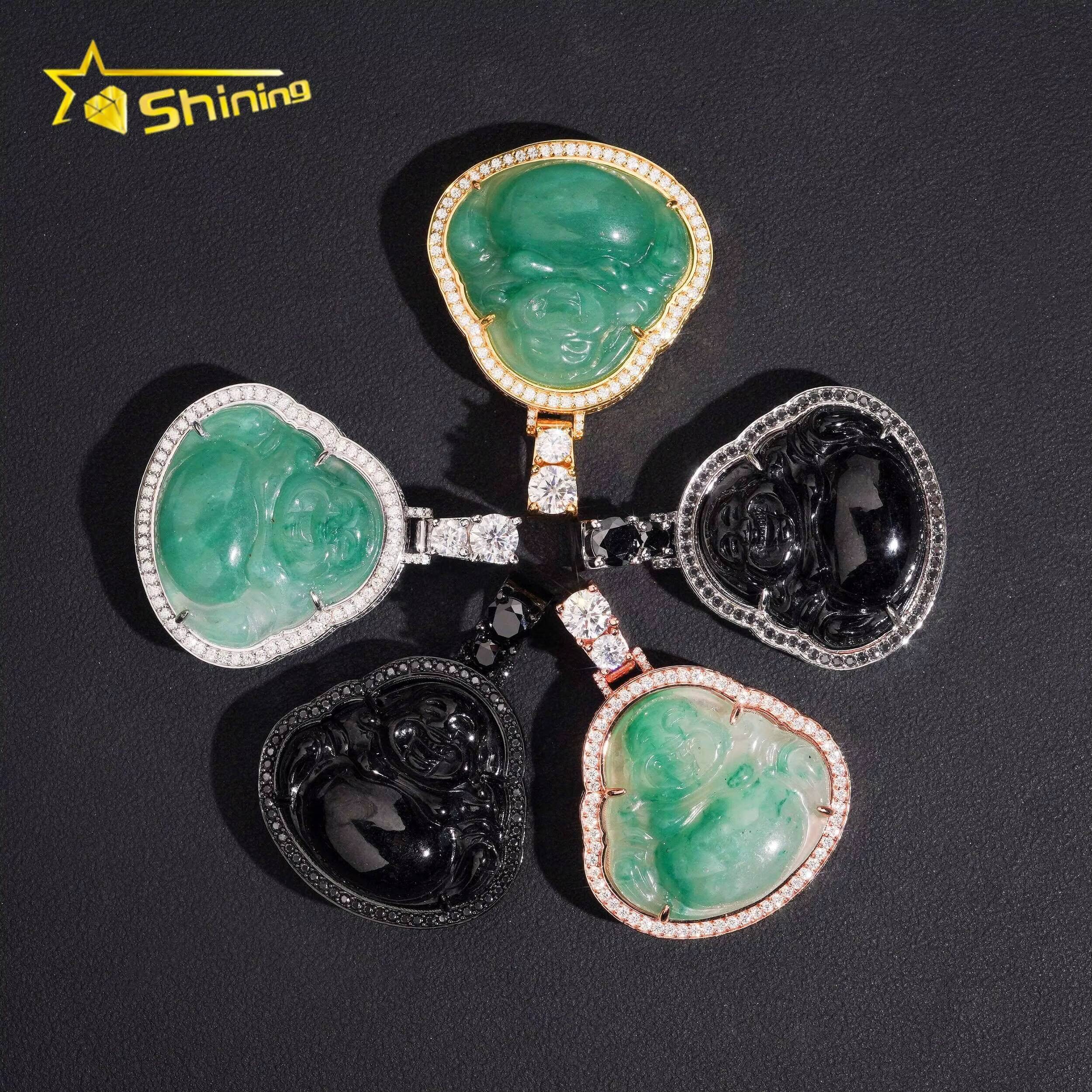 Personalized Jade Buddha Statue Iced Out Moissanite Fine Jewelry 925 Silver Hip Hop Pendant