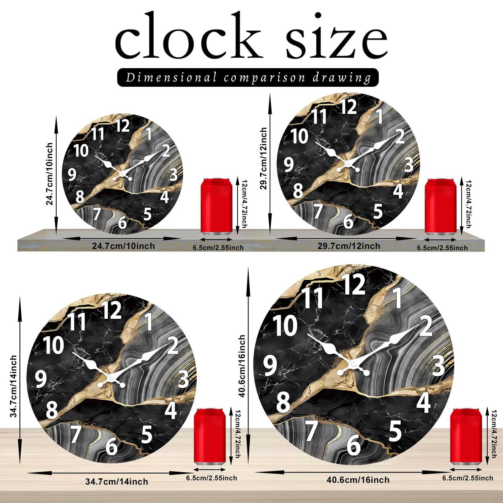 1pc round wooden wall clock modern simple marble texture pattern design wall clock silent clock suitable for living room din D260318