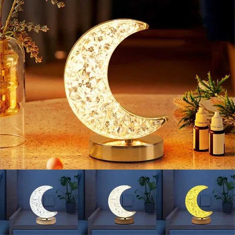 3D Moon Crystal Table Lamp - Touch Dimming USB Rechargeable Night Light for Bedroom Girls Room Aesthetic Decor H260318