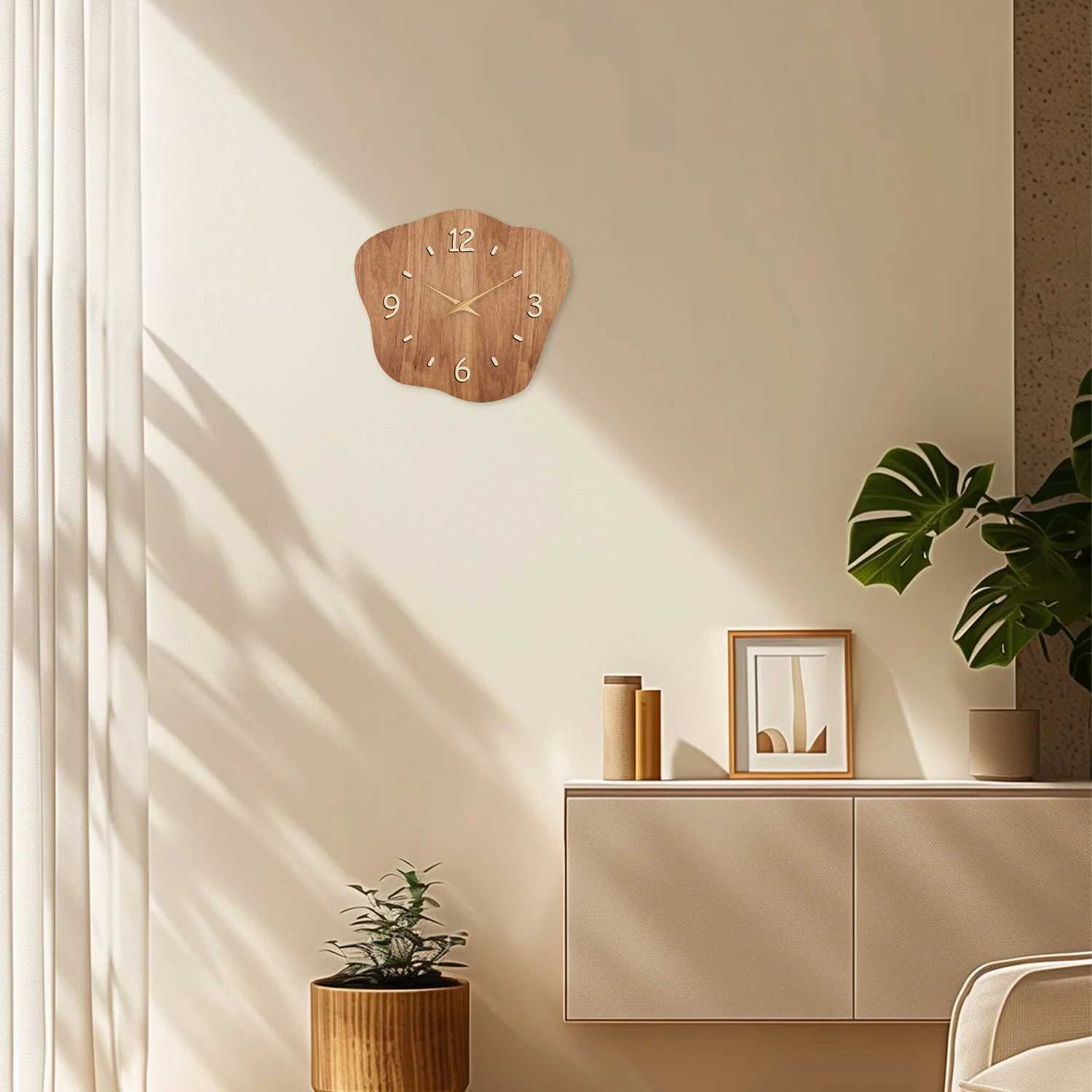 Asymmetrical Crystal Porcelain Wooden Wall Clock Living Room Bedroom Kitchen Home Decoration Wall Clock Silent Quartz Clock Holiday Gift 12 Inches 14 