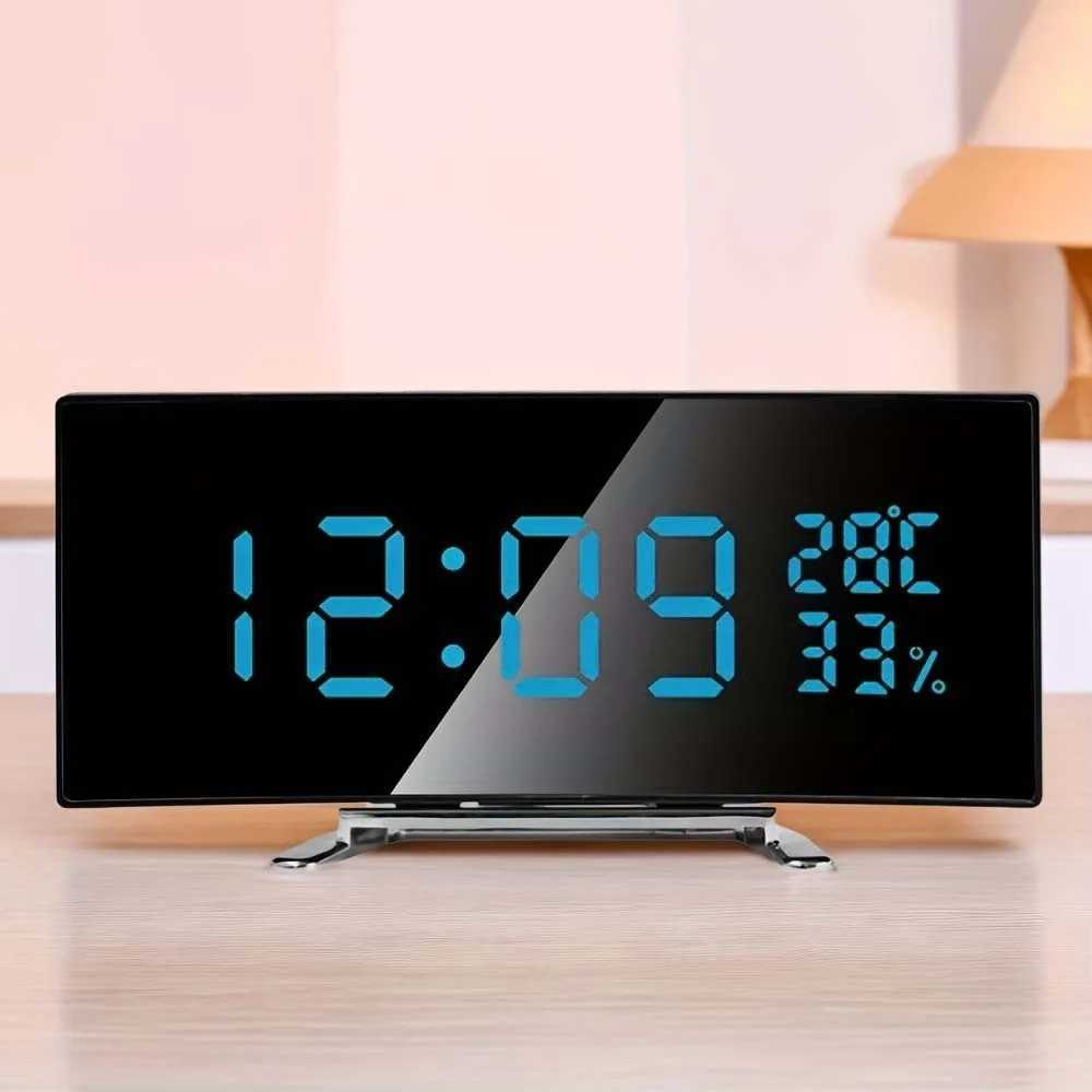Curved Screen Digital Alarm Clock Large Temperature Humidity Desk Clock Luminous Large Screen LED Digital Clock Indoor Display D260318