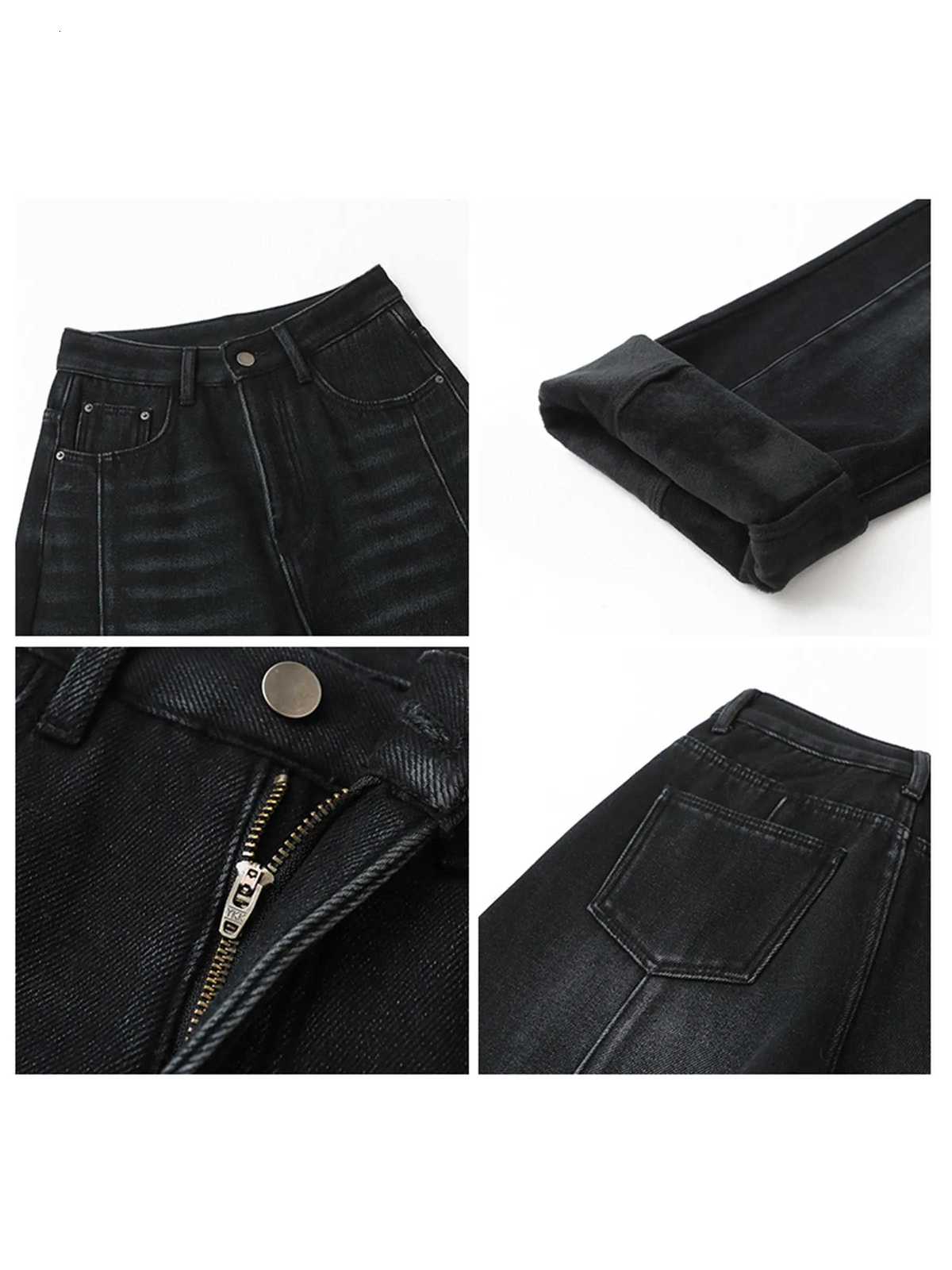 CHIC VEN Women Jeans Retro Casual Washed Thick Loose Straight Leg Denim Pants Sanding Female Trousers Plush Autumn Winter 2025T260317