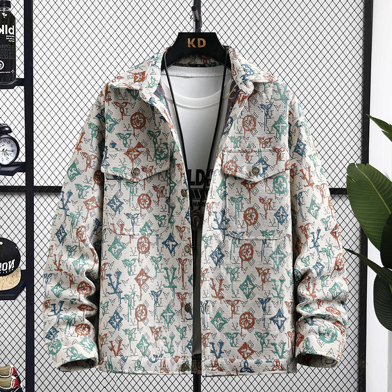 Luxury Brand Designer Spring and Autumn Men Youth Color-Woven Jacquard Shirt Color-Block Stylish Personality Embroidered Top Jacket Men Trendy Jacket