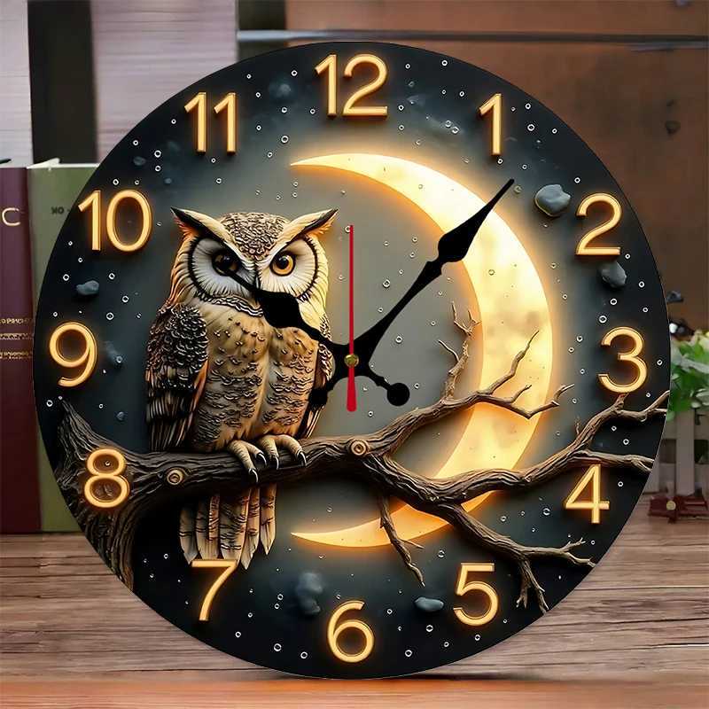Moonlight Night Wooden Round Silent Hanging Wall Clock Suitable For Living Room Office Study Room Bedroom Home Decoration D260318