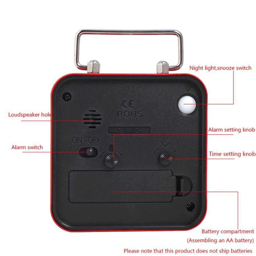 Metal square small alarm clock childrens desktop silent clock student bedside snooze glow-in-the-dark quartz table clock D260318