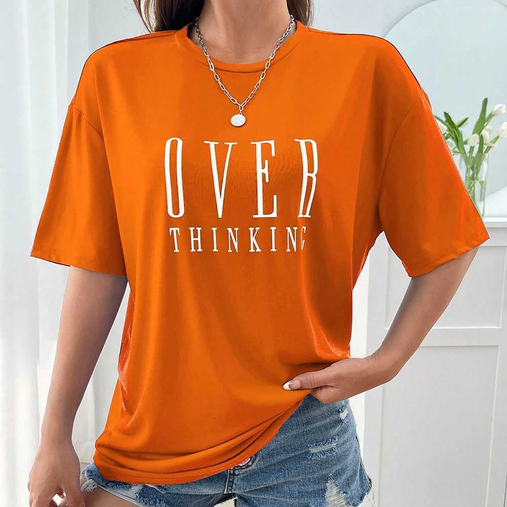 Over Thinking Letter Print Women Cotton Short Sleeve Breathable Vintage O-Neck Tops All-math Casual T-Shirts Female Tee ClothingT260317