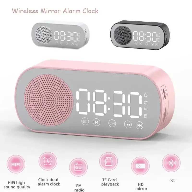Alarm Clock Bluetooth Speaker Digital Alarm Clock Radio with LED Mirror Display Loud Alarm Clock for Heavy Sleepers D260318