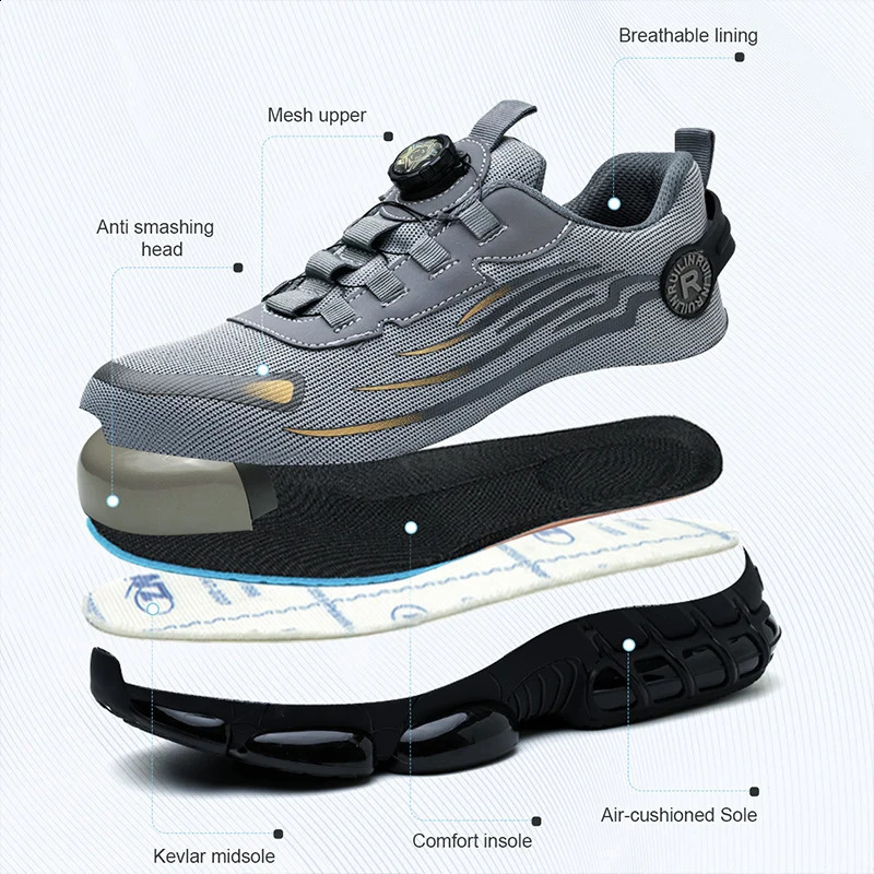 Mens Safety Shoes Protection And Elastic Safety Boots Fashionable Casual Shoes Breathable Odor Protection Mens Work Shoes 260318