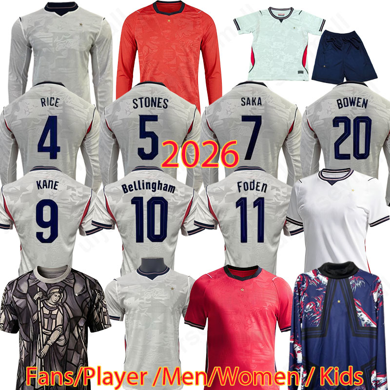 3XL 4XL 2026 TOP soccer jerseys Pre Match player SHAW RICE KANE GALLAGHER FODEN SAKA 25 26 KONSA BELLINGHAM EZE national team football shirt women men kids kit sets