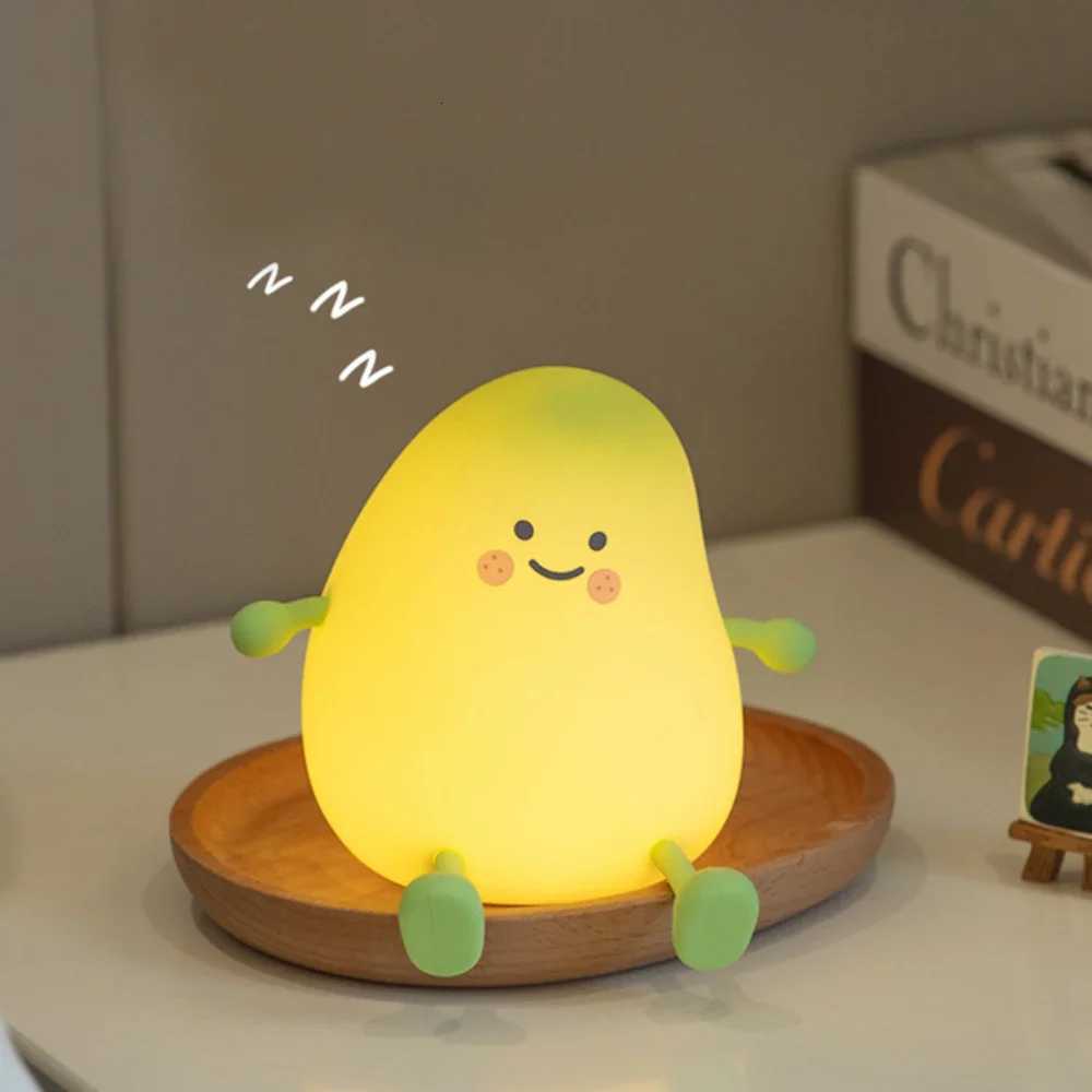 LED Pear Fruit Silicone Night Light 7 Colors Dimming Touch USB Rechargeable Cartoon Bedside Lamp Bedroom Decor Cute Kid Gift H260318