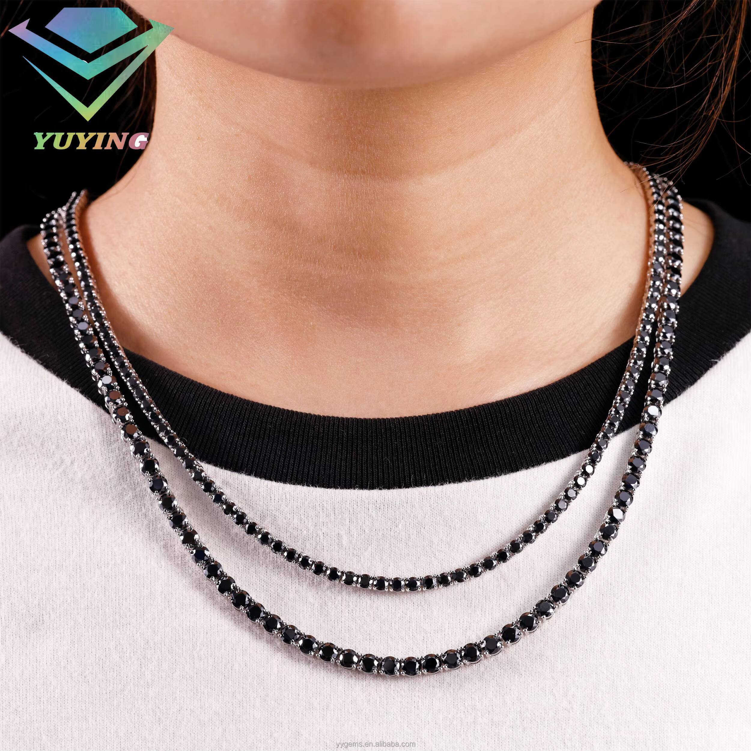 Black Diamond Hip Hop Jewelry 4MM 5MM Width 925 Sterling Silver 18K Gold Plated Bling VVS D Color Moissanite Tennis Chain